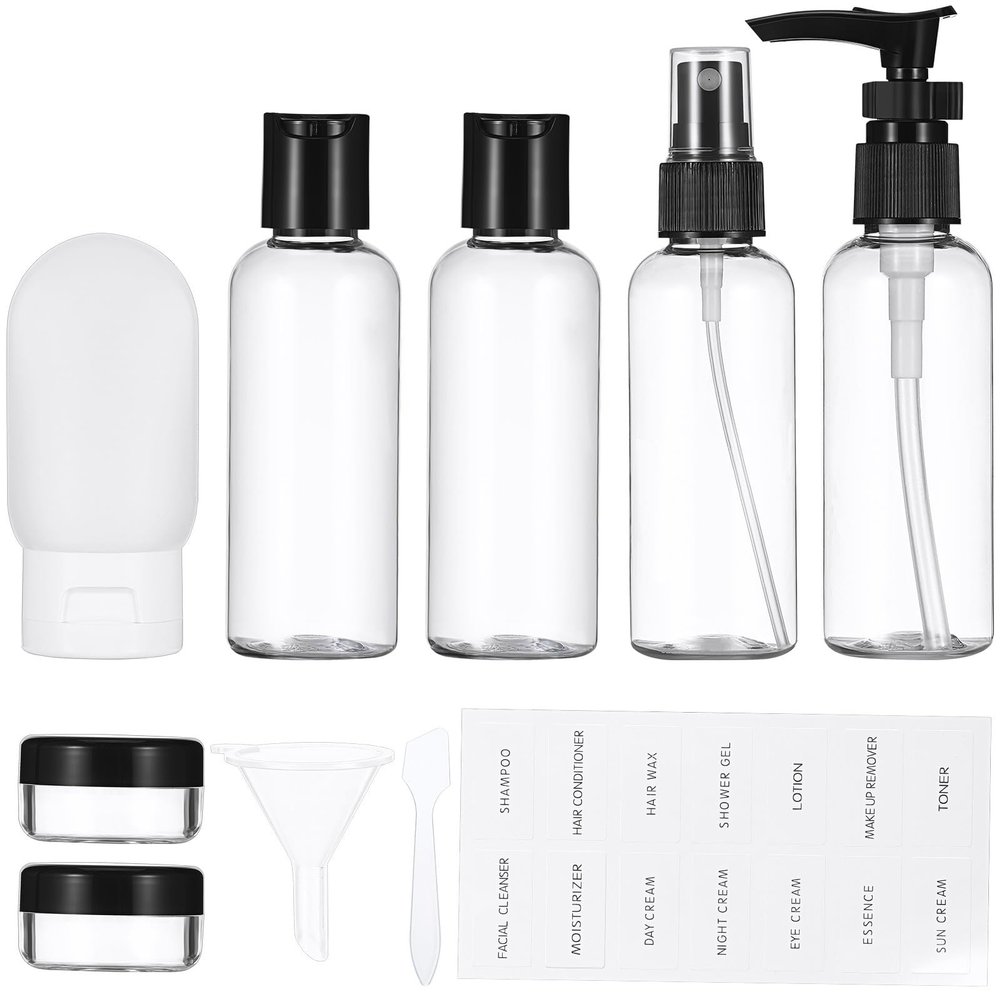 HEATSHAKING Refillable PET Travel Bottle Set with Leak-Proof, Drip-Free Containers and Storage Bag