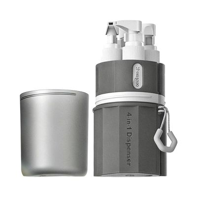 4-in-1 Travel Dispenser Bottle Set, Clear Plastic, Wall-Mountable