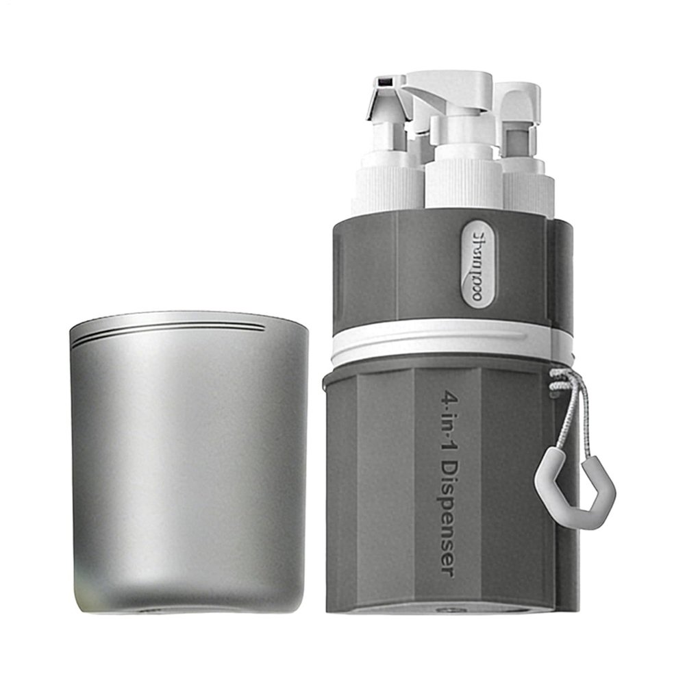4-in-1 Travel Dispenser Bottle Set, Clear Plastic, Wall-Mountable