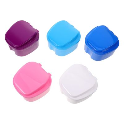 MUCKLILY 5-Pack PP Denture Cases with Drain Basket, Sealed Lid, and Soaking Set