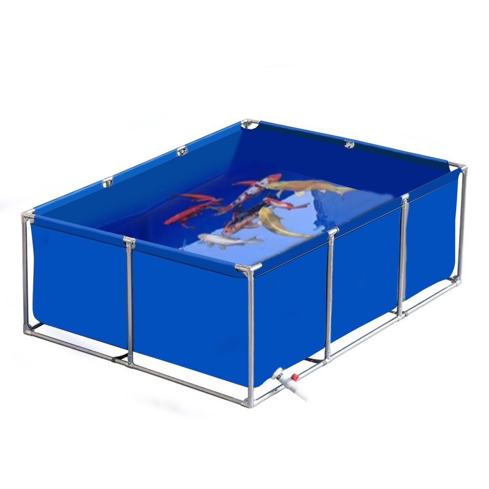ERSINIAN Large Outdoor Fish Pond, Above-Ground Koi Pond with PVC Liner and Steel Frame for Turtles, 1 × 1 × 0.9 m