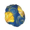 Golden Ginkgo Waves Waterproof Reusable Shower Cap for Women view 2