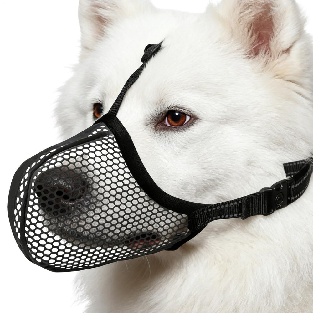 Mesh Dog Muzzle, Reflective Adjustable, Soft Anti-Bite Muzzle for Dogs