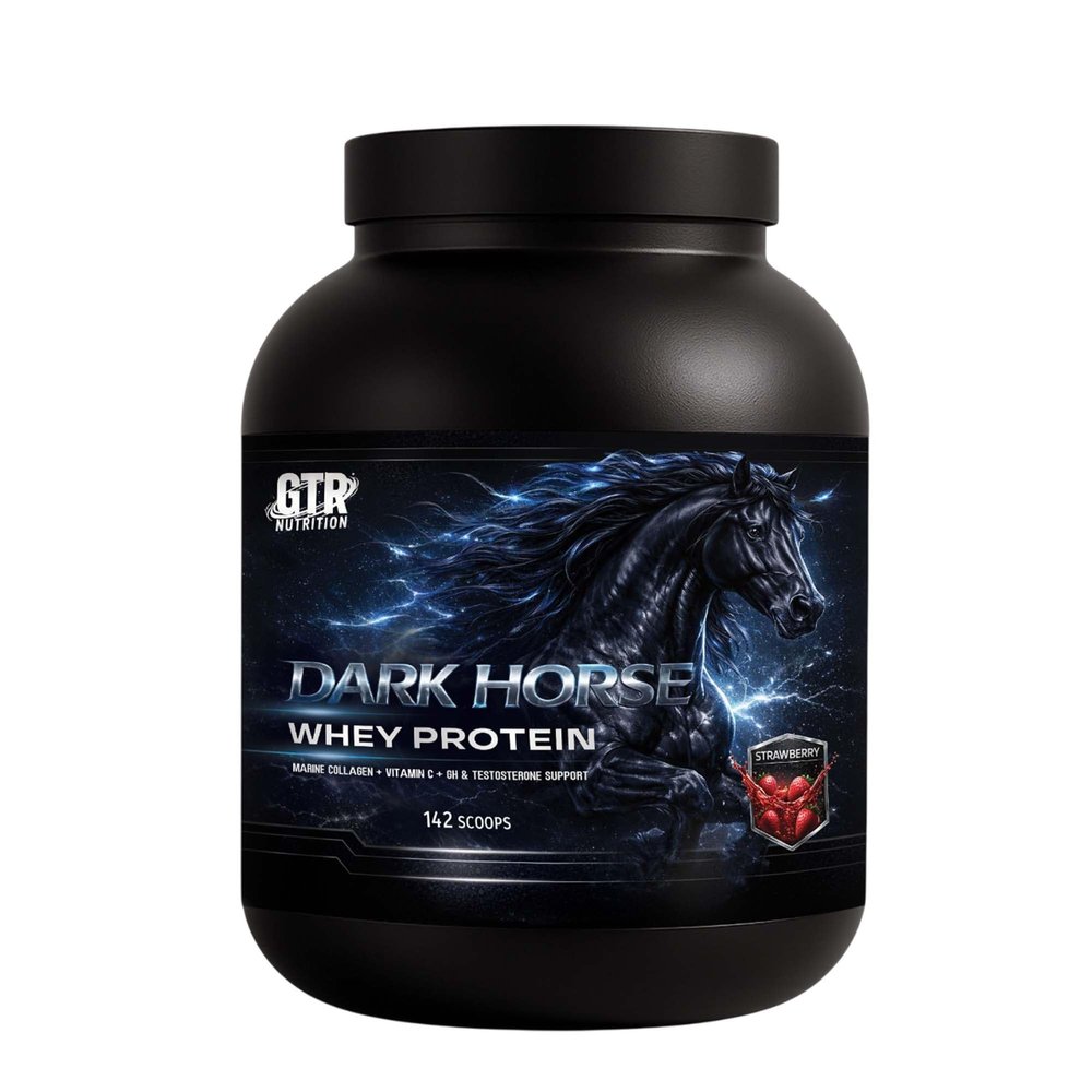 Dark Horse Whey Protein 5 kg Protein Powder, Whey Concentrate & Isolate Blend with Collagen Peptides & Vitamin C, 142 Servings, GTR Nutrition (Strawberry)