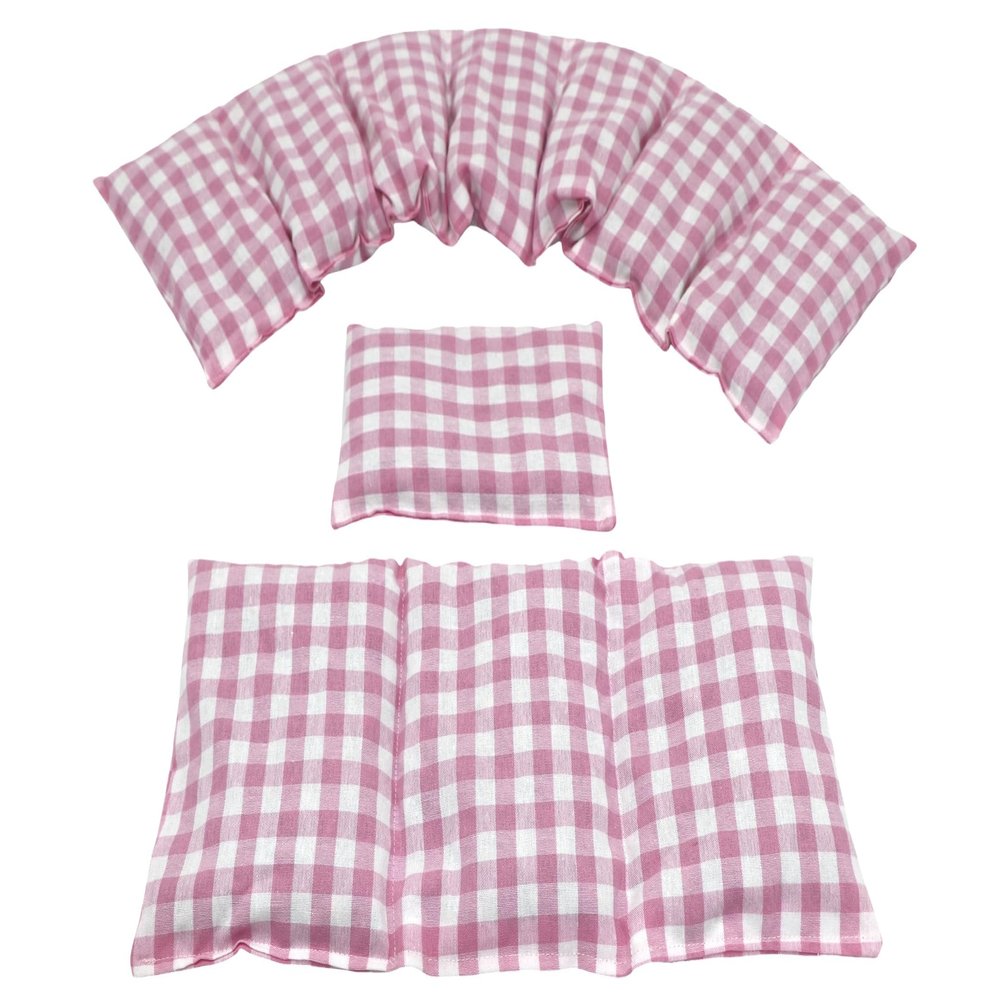 3-Piece Wheat Heat Pad Set, XXL Neck Pad, Pink Plaid