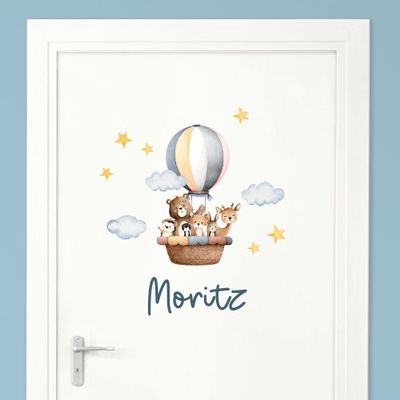 Little Deco Door Sticker, Kids' Room Wall Decal, Hot-Air Balloon Ride