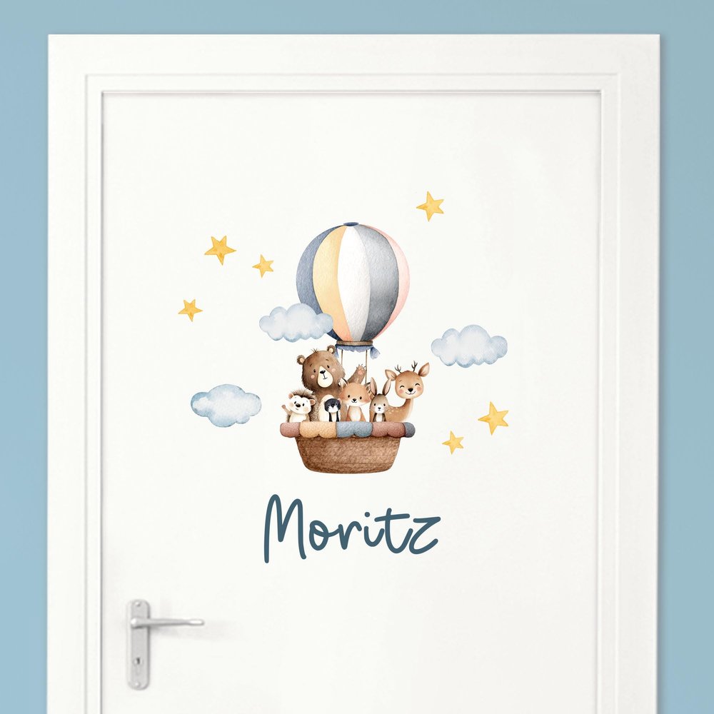 Little Deco Door Sticker, Kids' Room Wall Decal, Hot-Air Balloon Ride