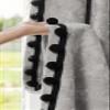 Lirzxin Blackout Curtains with Hooks, 2-Piece Set, Silver Gray Jacquard with Black Border and Velvet Balls, 137 x 274 cm view 1
