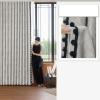 Lirzxin Blackout Curtains with Hooks, 2-Piece Set, Silver Gray Jacquard with Black Border and Velvet Balls, 137 x 274 cm view 2