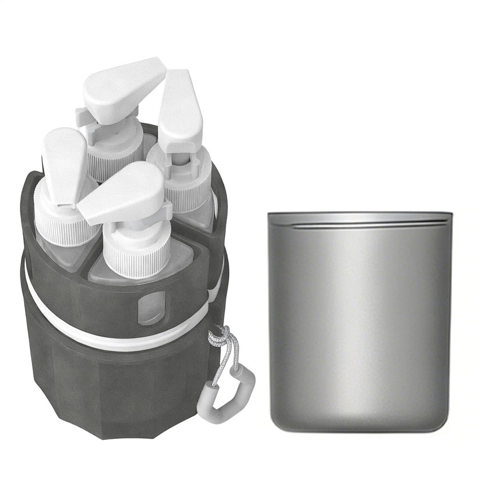 4-in-1 Airtight Travel Toiletry Bottles with Wall-Mount Holder