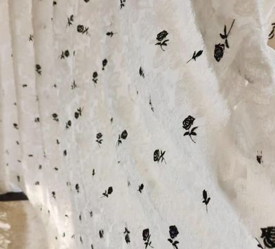 Lirzxin Tulle Curtains, 106 in Long, Sheer Curtains with Hooks, 2-Piece Set, White and Black Rose Floral Embroidery, 98 x 106 in (W x H)