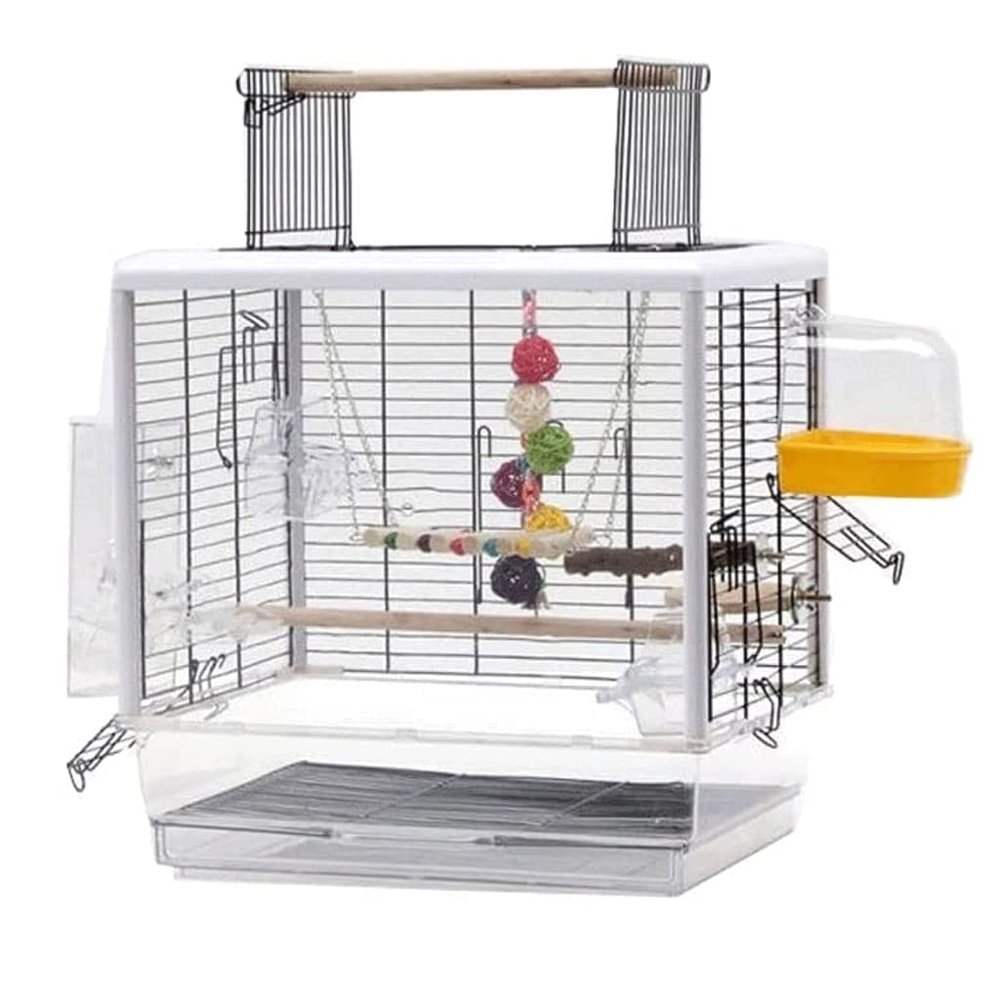 Metal Bird Cage with Open Top and Standing Bird Carrier