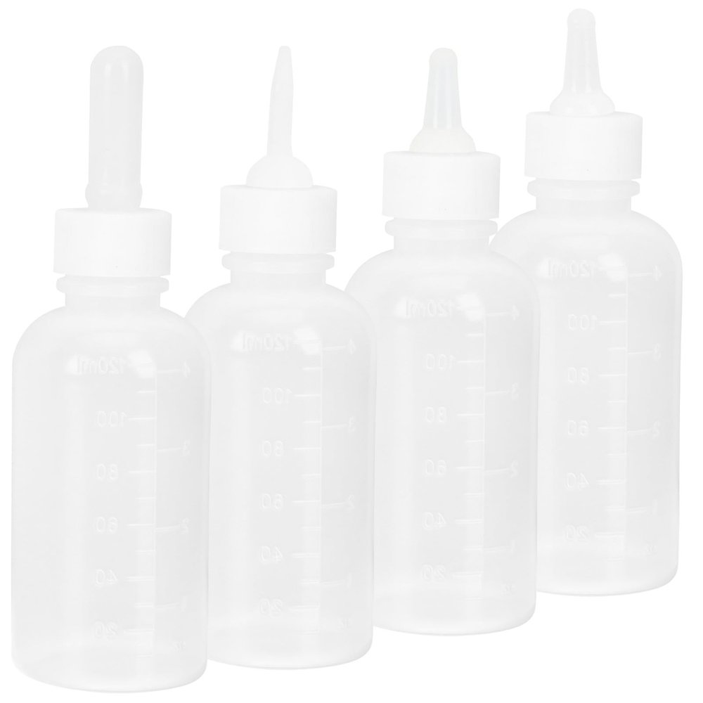 VILLCASE 4-Pack 120 mL Kitten Milk Bottles, Food-Grade Plastic, Shatter-Resistant