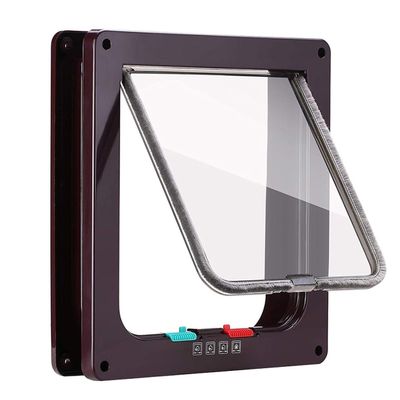 Large Cat Flap with 4-Way Lock, Weatherproof Pet Door for Walls and Doors, Brown