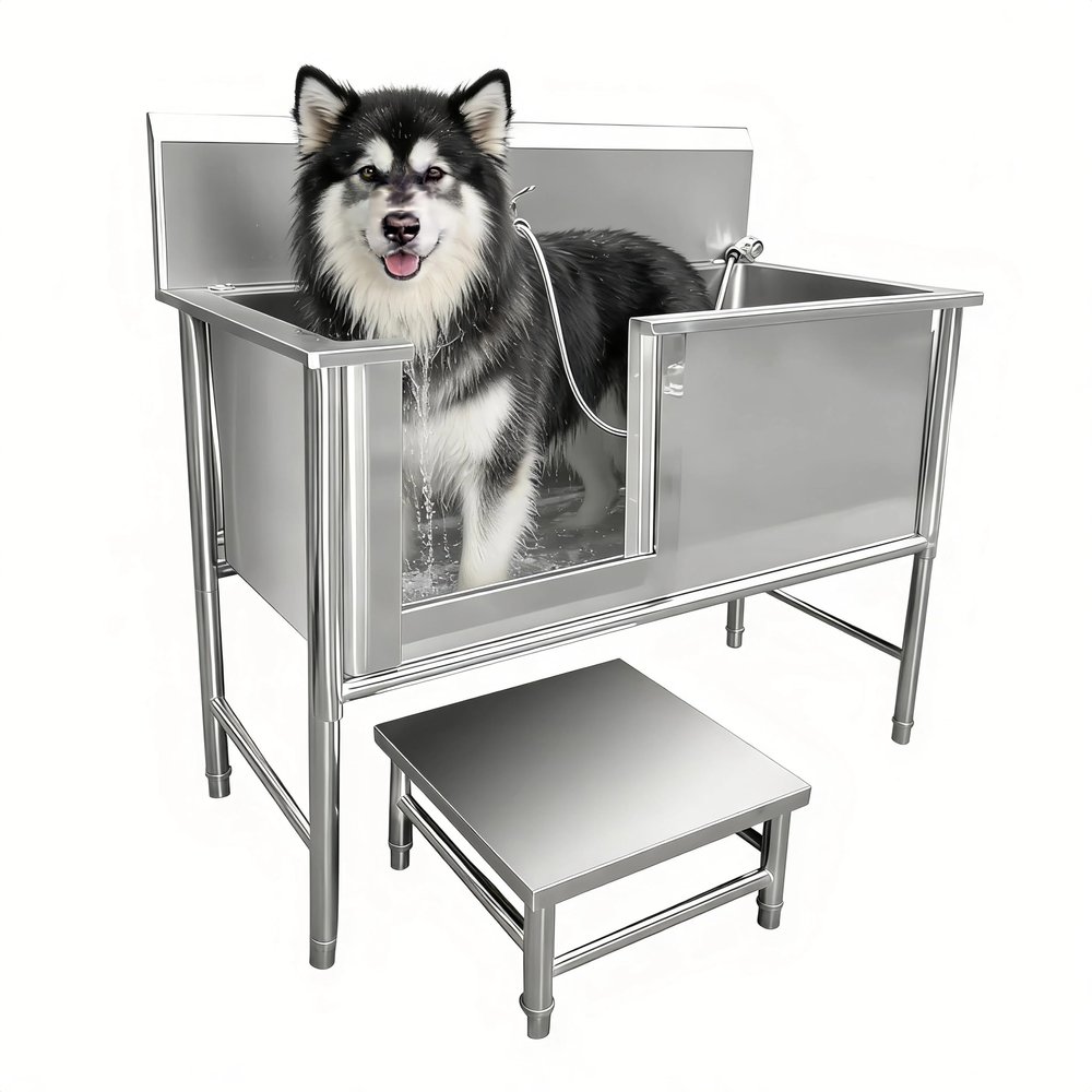 Stainless Steel Dog Bathtub and Wash Station, 120 x 70 x 120 cm