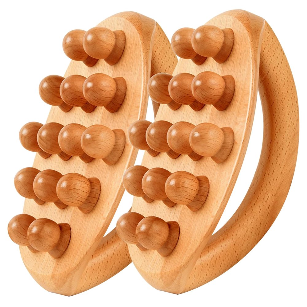 2-Piece Wooden Massage Set with Handle and 14 Massage Beads