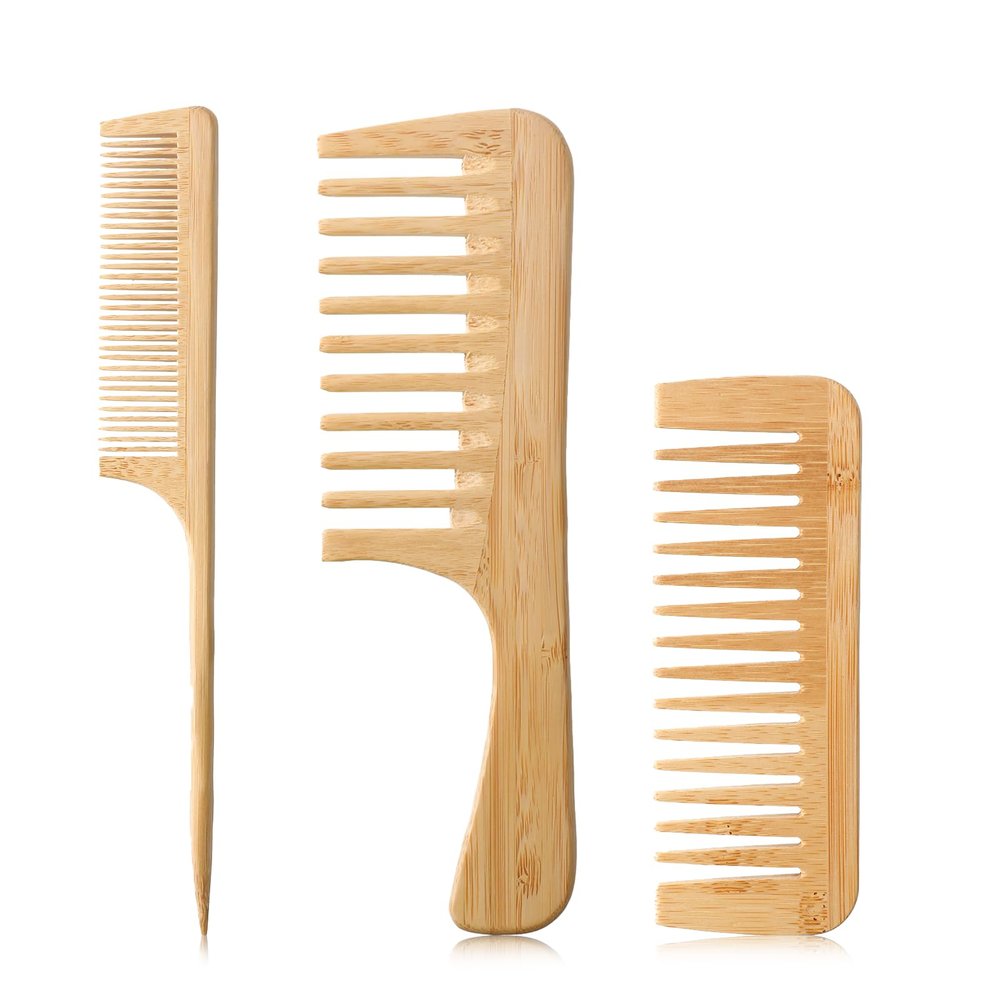 3-Piece Premium Bamboo Hair Comb Set