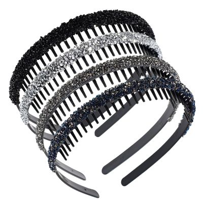 4-Piece Rhinestone Headband Set with Crystal Teeth