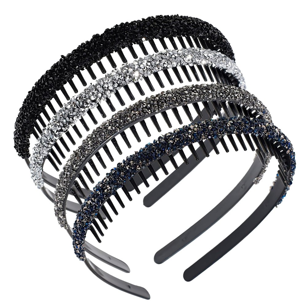 4-Piece Rhinestone Headband Set with Crystal Teeth