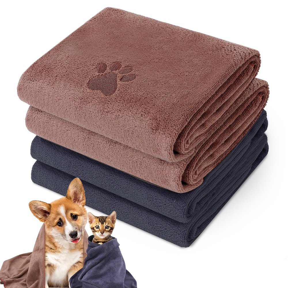 Smivyhp 4-Pack Microfiber Dog Towels, Extra Absorbent