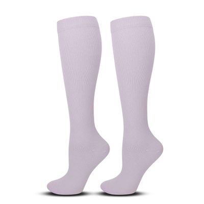 Mevery Classic Compression Socks for Women and Men, Non-Slip Cuff for Thick Calves, Breathable for Everyday Use, 2 Pairs, Light Purple, M