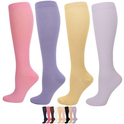 Leyof Mevery Women's Compression Socks, Classic Compression Socks for Women and Men, Thick-Calf Fit, Non-Slip Cuff, Breathable, for Everyday Use (4 Pairs, D, M)