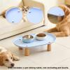 LeeQinersw Elevated Food Bowl Stand for Cats and Dogs, Oval Holder with Wooden Legs, Blue, 24 x 13 cm view 3