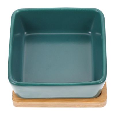 STOBAZA Ceramic Cat Bowl with Wooden Base