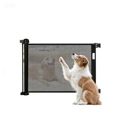Racocou Retractable Baby and Pet Gate, 150 cm, No-Drill Adhesive Mesh Safety Gate for Stairs, Doorways, Kitchens and Balconies, Black