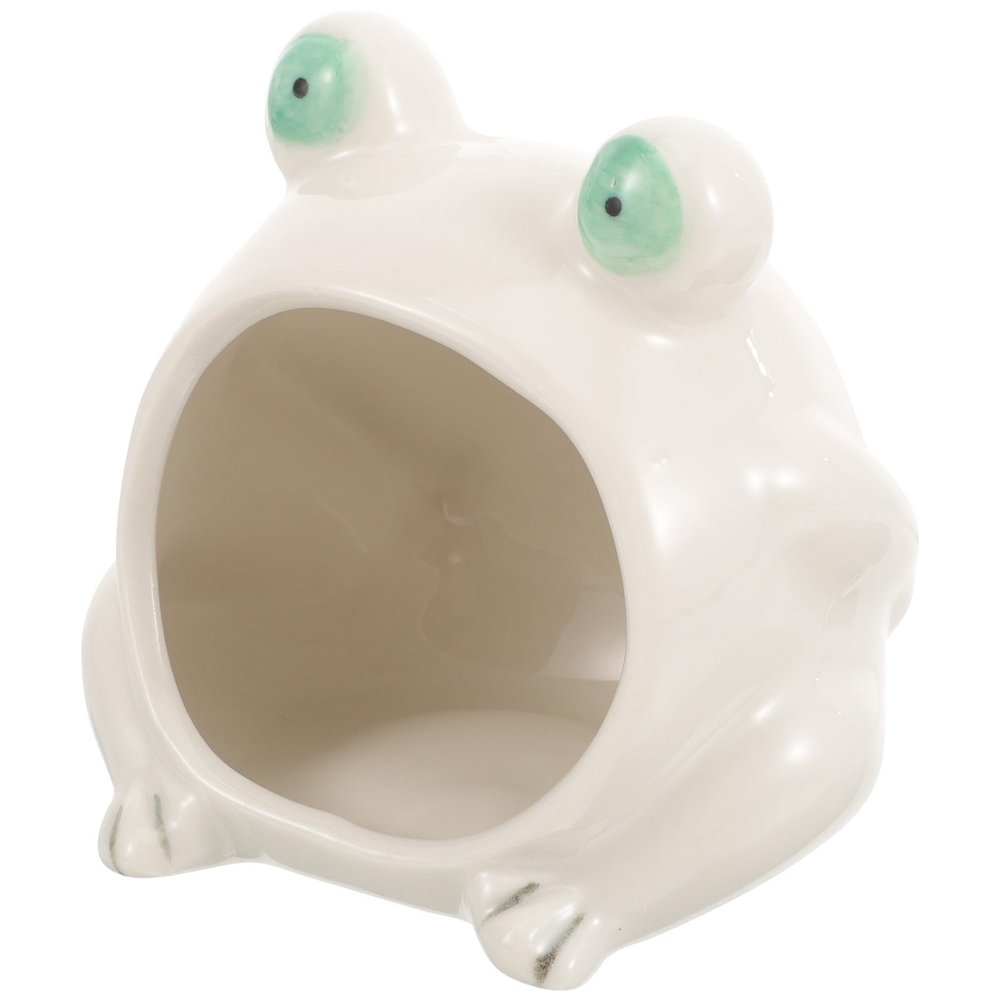 Ceramic Frog-Shaped Hamster Nest, White Summer House for Small Pets