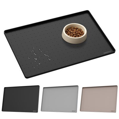 YINEYA Waterproof, Non-Slip Silicone Mat for Dog and Cat Bowls, 56 x 36 cm, Black