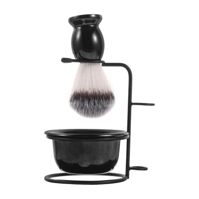 Black Shaving Brush Set with Stand and Bowl for Men