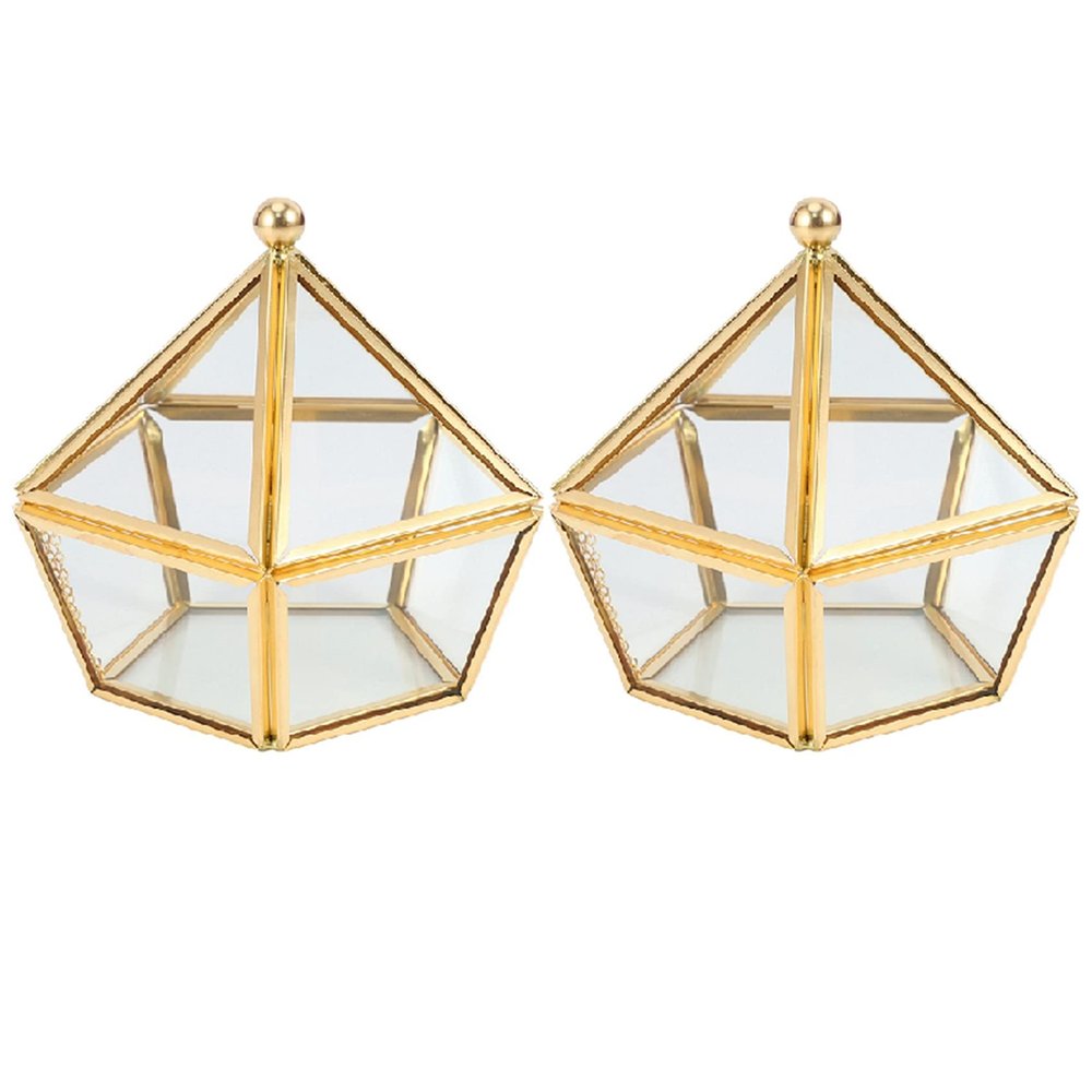 Luoilba 2-Pack Glass Ring Boxes for Wedding Jewelry, Unbreakable Glass Cover, Creative Decor
