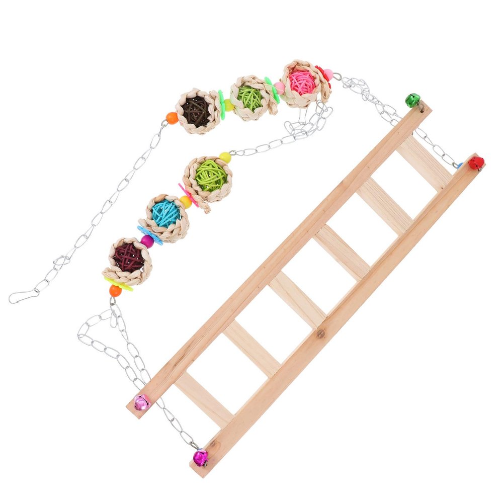 PRETYZOOM Wooden Bird Swing with Climbing Ladder and Chicken Perch Toy
