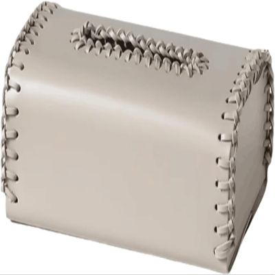 Gray Tissue Box Cover with Removable Leather Cover