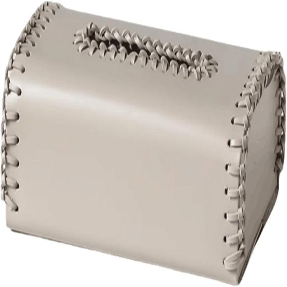 Gray Tissue Box Cover with Removable Leather Cover