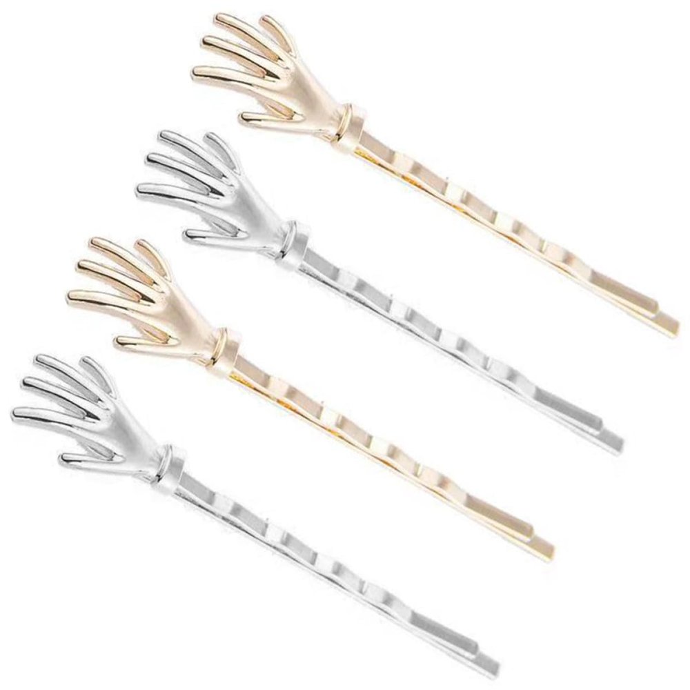 MAJORMENCH 4-Piece Metal Hair Clips for Women, Gold and Silver Alloy Hand-Shaped Hair Barrettes for Halloween and Everyday Styling