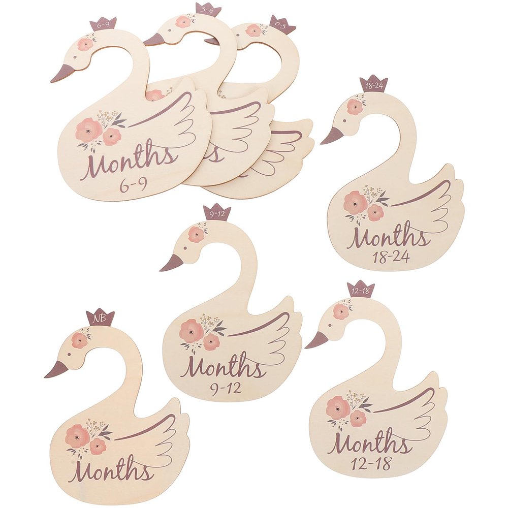 LRXIYODE 7-Piece Swan-Shaped Wooden Closet Dividers for Organizing Baby Clothes