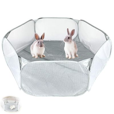 Foldable Small Animal Playpen, Portable Breathable Transparent Tent, Gray