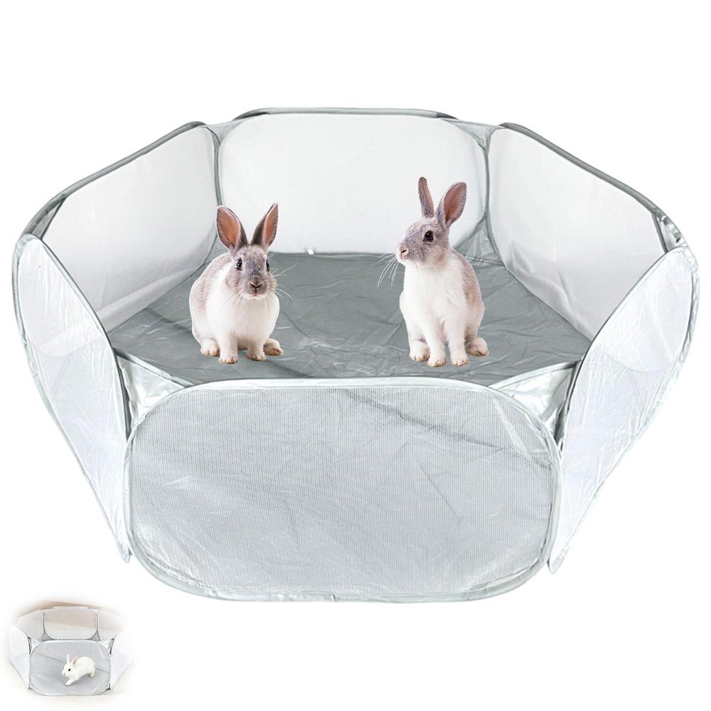 Foldable Small Animal Playpen, Portable Breathable Transparent Tent, Gray