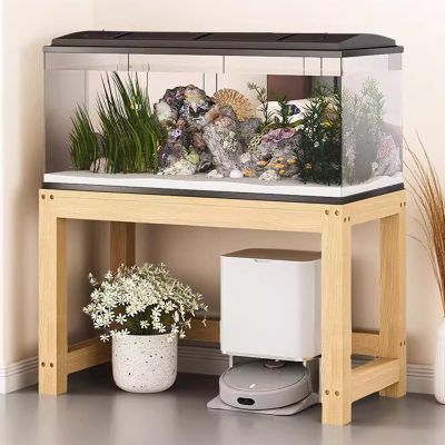 Sturdy Wooden Aquarium Stand, Single-Tier Aquarium Base, Multifunctional Shelf for Houseplants, Natural Wood Finish (60 x 45 cm / 23.6 x 17.7 in)