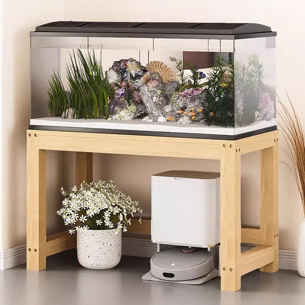 Sturdy Wooden Aquarium Stand, Single-Tier Aquarium Base, Multifunctional Shelf for Houseplants, Natural Wood Finish (60 x 45 cm / 23.6 x 17.7 in)