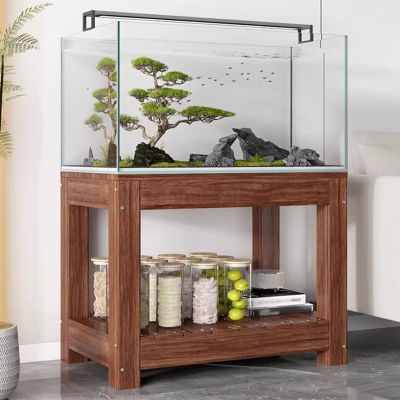 Sturdy Aquarium Stand for Home, Two-Tier Storage, 71 cm High, Carbonized Solid Wood, 70 x 40 cm