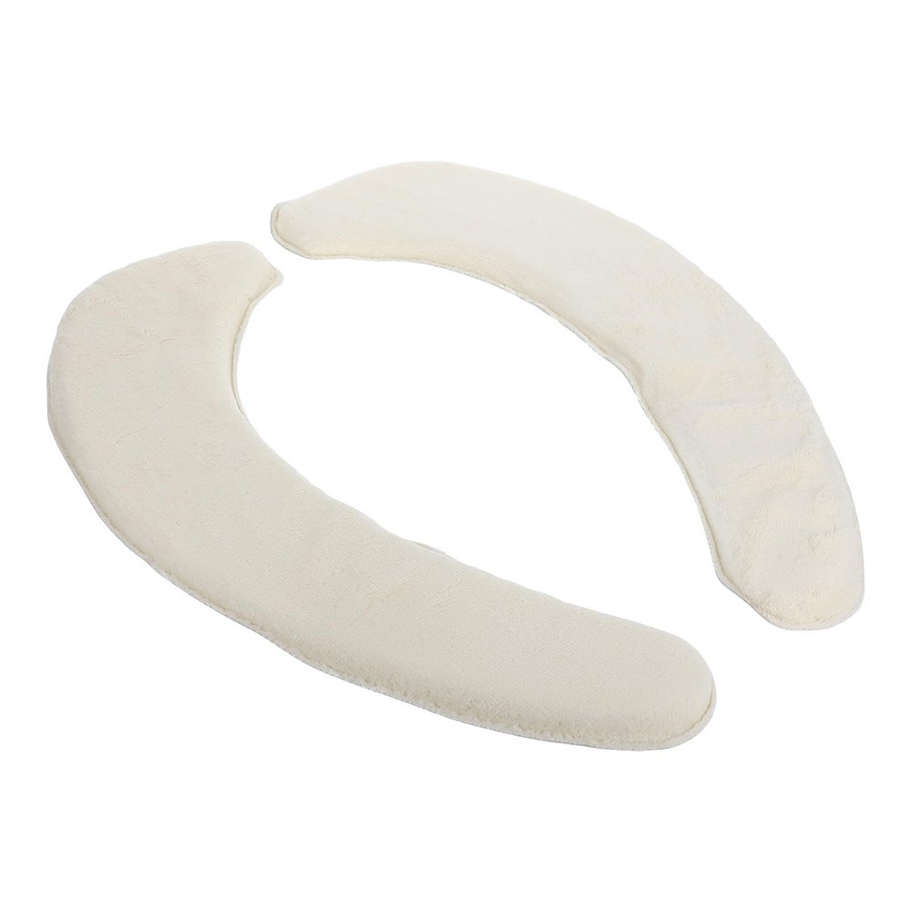 1 Pair of Plush Toilet Seat Cushions, Self-Adhesive, Beige, Universal