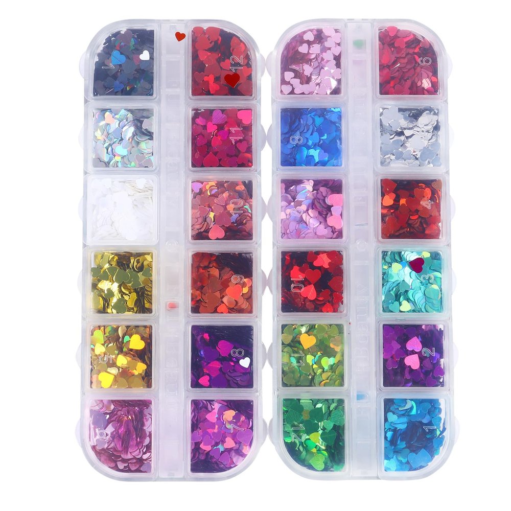 PVC Heart-Shaped Nail Glitter Sequins, 2 Boxes
