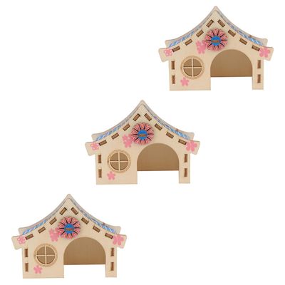 OUNONA 3-Piece Hamster Wooden House Set