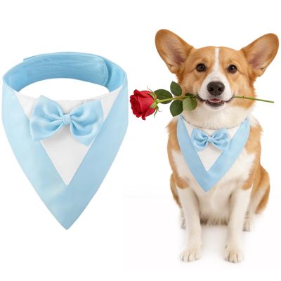 HIVTE Dog Tuxedo Bandana with Bow Tie for Weddings