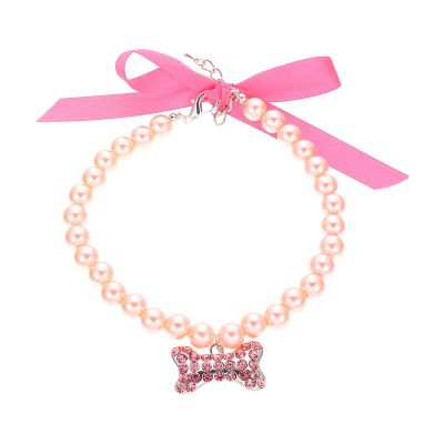 STOBAZA Decorative Pearl Collar for Cats and Dogs with Alloy and Rhinestones