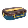 Tomantery Leakproof Stainless Steel Bento Box with 4 Compartments, 9.8 x 6.7 x 1.6 in, Large Lunch Box for School and Office, Microwave-Safe, Blue/Yellow view 1