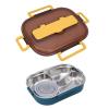 Tomantery Leakproof Stainless Steel Bento Box with 4 Compartments, 9.8 x 6.7 x 1.6 in, Large Lunch Box for School and Office, Microwave-Safe, Blue/Yellow view 4
